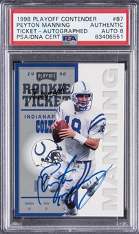 1998 Playoff Contenders #87 Peyton Manning Signed Rookie Card - PSA Authentic, PSA/DNA 8